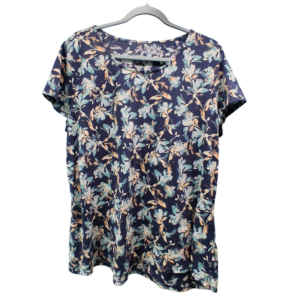 Pure Jill Scoop Neck Elliptical Tee LP Navy Floral Pima Cotton Botanical Top